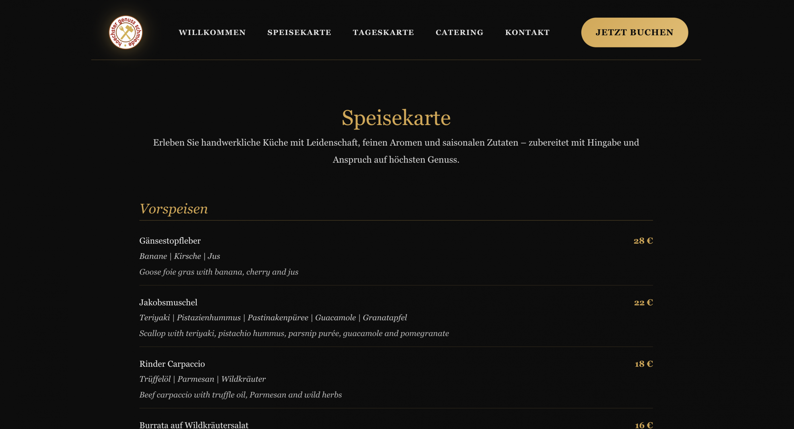 Höchster Genuss Schmiede Website Catering